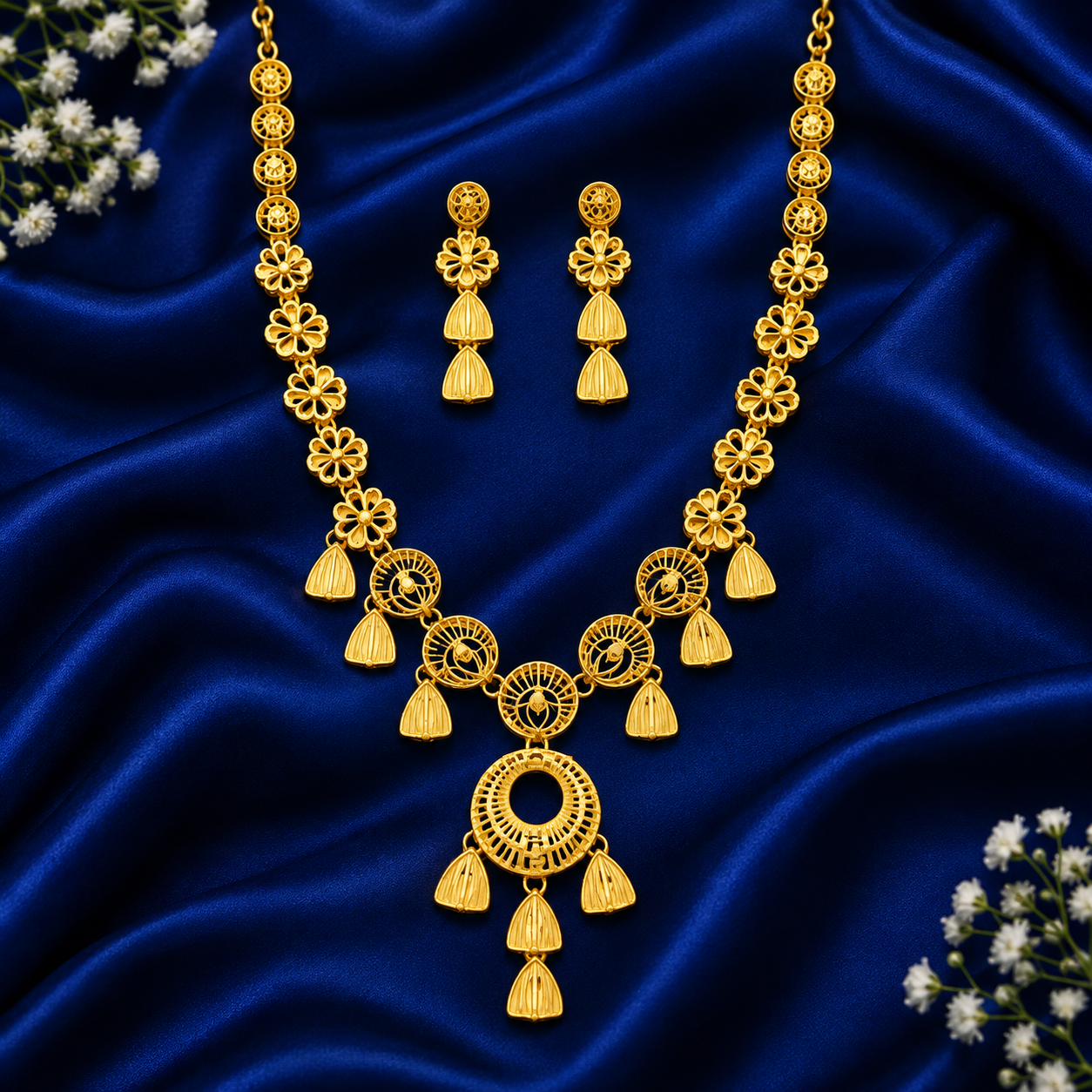 Traditional Floral Pendant Necklace Set