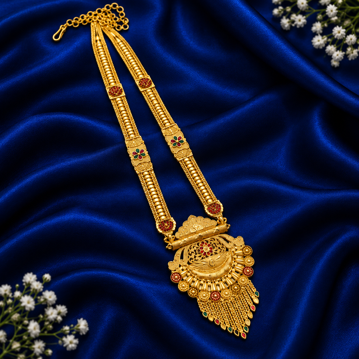 TRADITIONAL PEACOCK PENDANT LONG HARAM NECKLACE