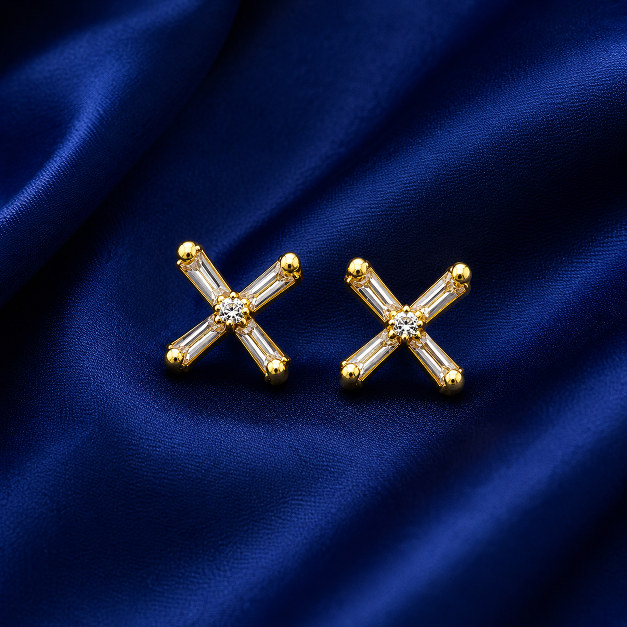 ELEGANT X-DESIGN STONE STUD EARRINGS